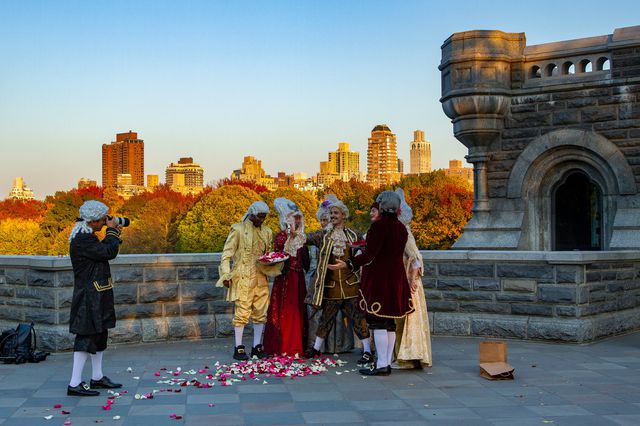 A photo of people in wigs in central Park